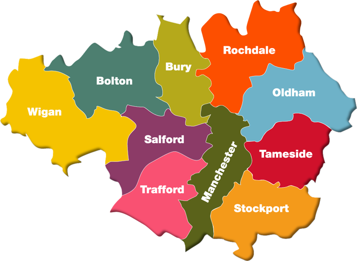 Map of the 10 boroughs of Greater Manchester