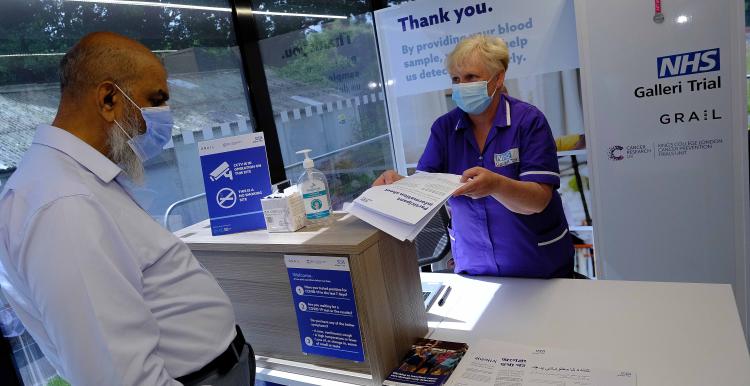 A nurse with a patient taking part in the NHS Galleri trial 