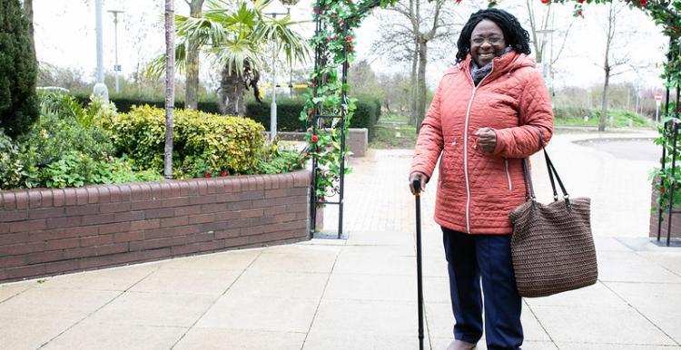 lady with walking stick 