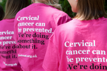 women wearing cancer awareness t-shirts 